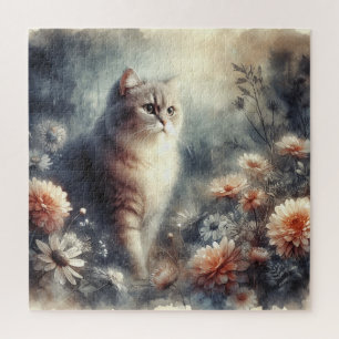 Puzzle Chat aquarelle & floral