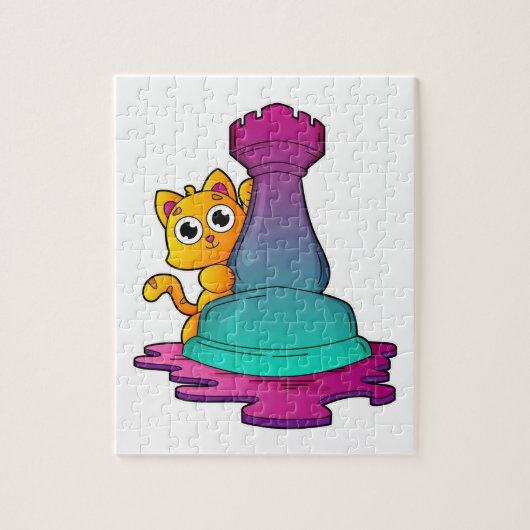 Puzzle Chat aux échecs avec pièce d'échecs Roche (Vertical)