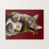 Puzzle Chat Avec Bouteille De Vin (Horizontal)