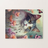 Puzzle Chat avec fleurs et papillons Chat 701 (Horizontal)