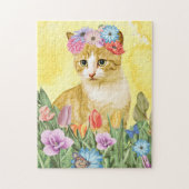 Puzzle Chat avec ressort de fleurs (Vertical)