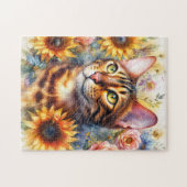 Puzzle Chat Bengal Aquarelle Florale (Horizontal)