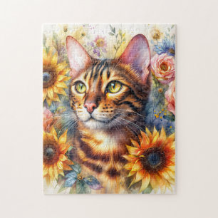 Puzzle Chat Bengal Aquarelle Florale