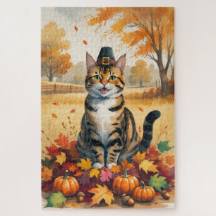 Puzzle Chat Bengal dans l'art de Thanksgiving aux feuille