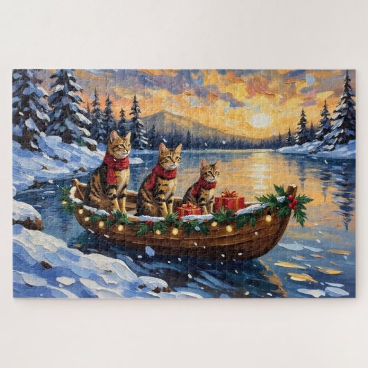 Puzzle Chat Bengal Noël Bateau Fêtes (Horizontal)