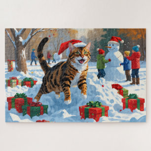 Puzzle Chat Bengal Noël Paysage Hivernal Enchanté