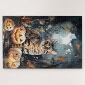 Puzzle Chat Bengale D'Halloween Avec Peur Citrouille (Horizontal)