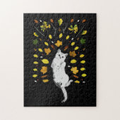 Puzzle Chat blanc avec illustration des feuilles de chute (Vertical)