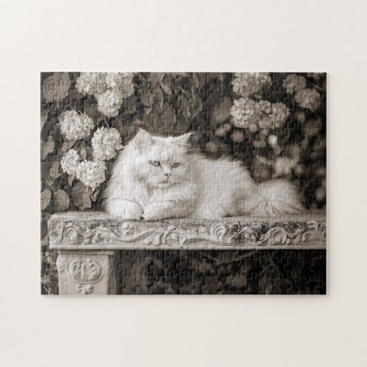 Puzzle Chat blanc dans le Jardin des Fleurs (Horizontal)