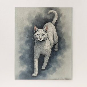 Puzzle Chat blanc dans un style de dessin à l'encre chino