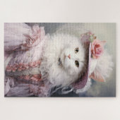 Puzzle Chat blanc dans une tenue rose (Horizontal)