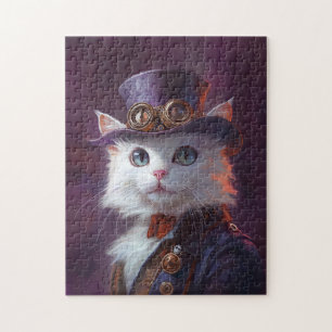 Puzzle Chat blanc en costume Steampunk