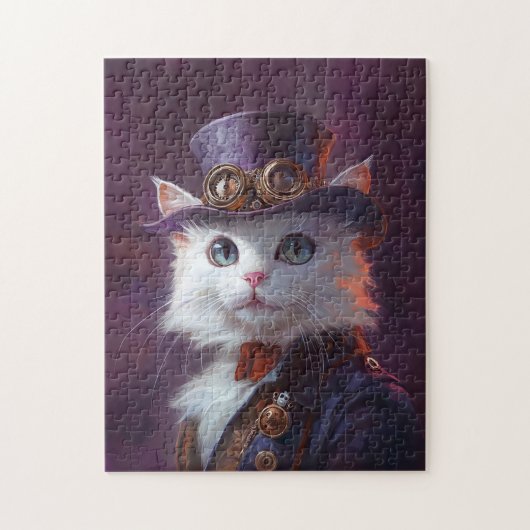 Puzzle Chat blanc en costume Steampunk (Vertical)