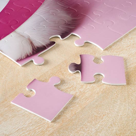 Puzzle Chat Blanc En Tangé En Rubans Roses (Côté)
