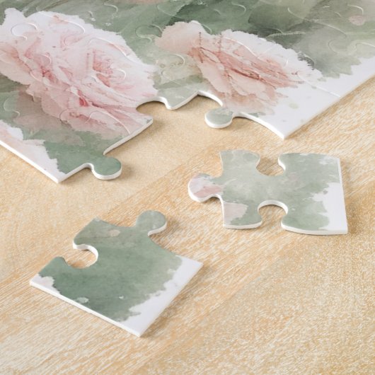 Puzzle Chat blanc et fleurs roses (Côté)