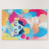 Puzzle Chat blanc et Maison de campagne (Horizontal)