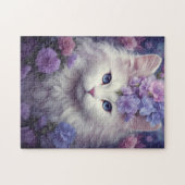 Puzzle Chat blanc mignon avec fleurs, Imaginaire Art (Horizontal)