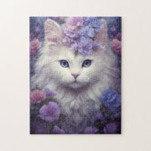 Puzzle Chat blanc mignon avec fleurs, Imaginaire Art (Vertical)