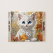 Puzzle Chat blanc mignon Kitten Automne Automne Nom perso (Horizontal)