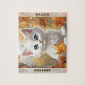 Puzzle Chat blanc mignon Kitten Automne Automne Nom perso (Vertical)