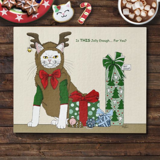 Puzzle Chat blanc Noël joyeusement drôle