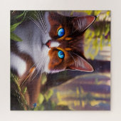 Puzzle Chat bleu à l'oeil dans les bois (Horizontal)