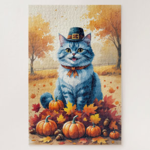 Puzzle Chat Bleu Oriental Dans Feuilles D'automne De Reme
