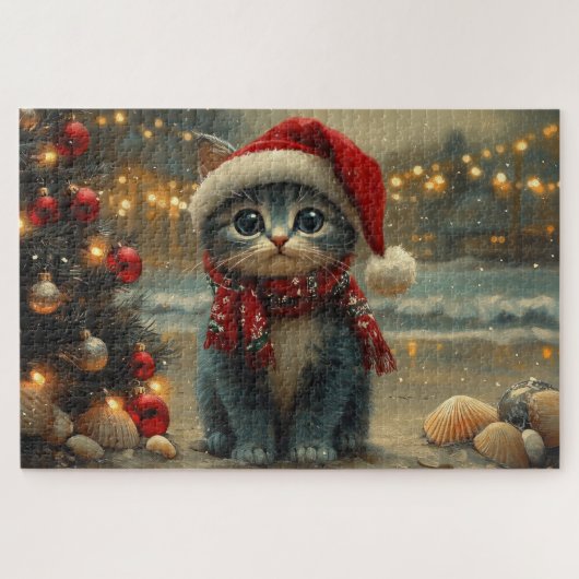 Puzzle Chat Bleu Oriental Noël Vintage Plage (Horizontal)