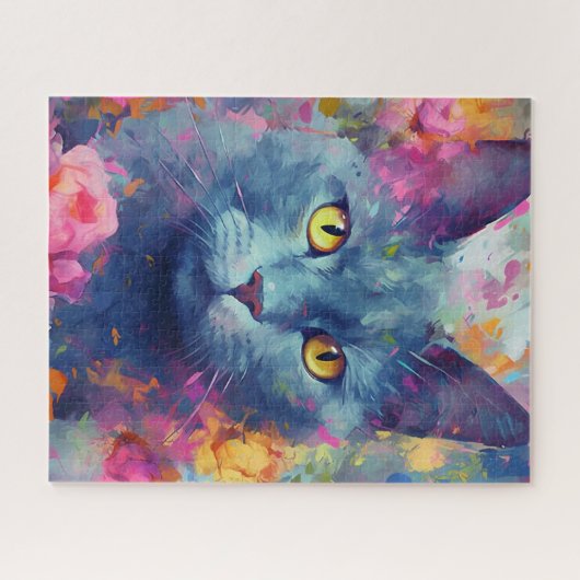 Puzzle Chat bleu russe coloré (Horizontal)