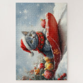 Puzzle Chat bleu russe en sangle laissez-le neiger Noël (Vertical)