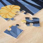 Puzzle Chat Bleu Russe Fleurs Jaunes (Côté)