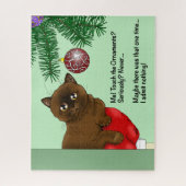 Puzzle Chat Brun de Noël Mignon Vert Enjoué Humour (Vertical)