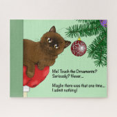 Puzzle Chat Brun de Noël Mignon Vert Enjoué Humour (Horizontal)