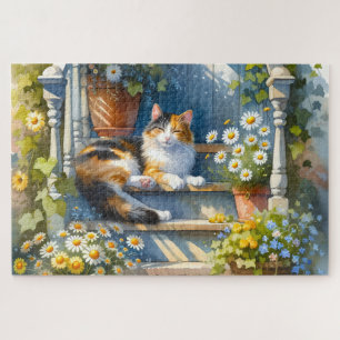 Puzzle Chat calicot sur la véranda florale Cottagecore
