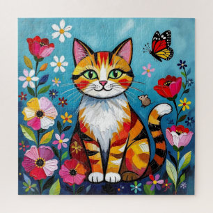 Puzzle Chat coloré et papillon