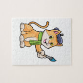 Puzzle Chat comme Peintre avec pinceau et écusson (Horizontal)