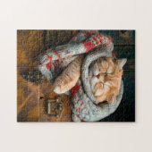 Puzzle Chat confortable endormi sur une boîte en bois (Horizontal)