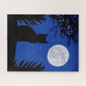 Puzzle Chat contemplant la pleine lune (Horizontal)