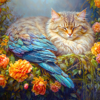 Puzzle Chat couché avec plumes bleues Nichant en Rose