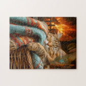 Puzzle Chat Cozy Dormant dans un Panier près d'une Chemin (Horizontal)