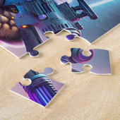 Puzzle Chat Cyberpunk futuriste coloré avec pistolet lase (Côté)