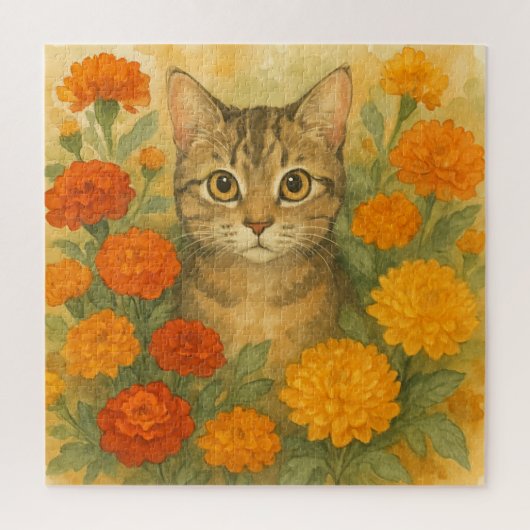 Puzzle Chat dans les fleurs d'automne (Vertical)