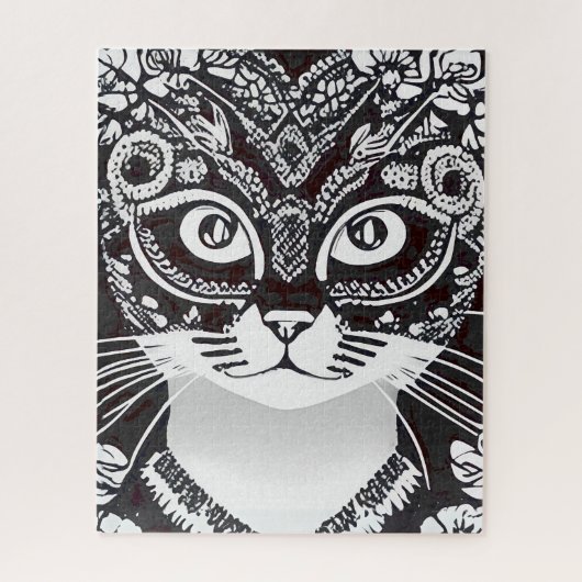 Puzzle Chat dans un Masque Mardi Gras noir et blanc (Vertical)
