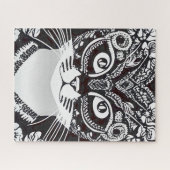 Puzzle Chat dans un Masque Mardi Gras noir et blanc (Horizontal)