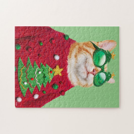 Puzzle Chat dans un pull de Noël moche (Horizontal)