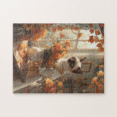 Puzzle Chat d'automne avec fleurs pour Thanksgiving (Horizontal)