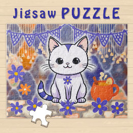 Puzzle Chat de dessin animé adorable ambiance hippie d'hi
