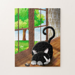 Puzzle Chat de dessin animé avec souris jouet
