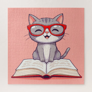 Puzzle Chat de dessin animé mignon portant des lunettes