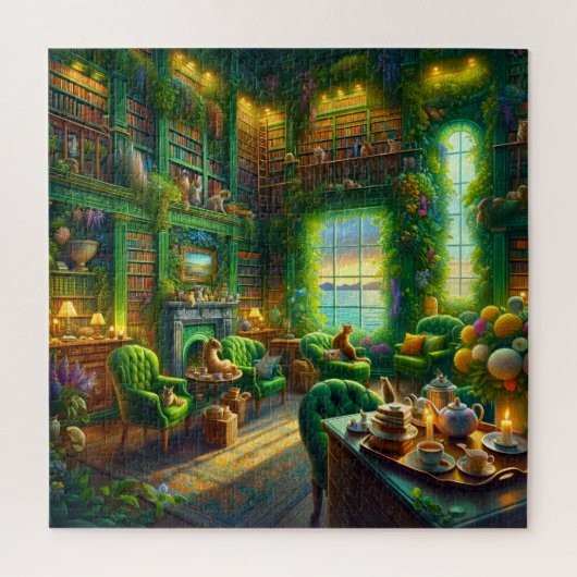 Puzzle Chat de la bibliothèque verte vue côtière (Vertical)
